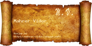 Mahrer Vidor névjegykártya